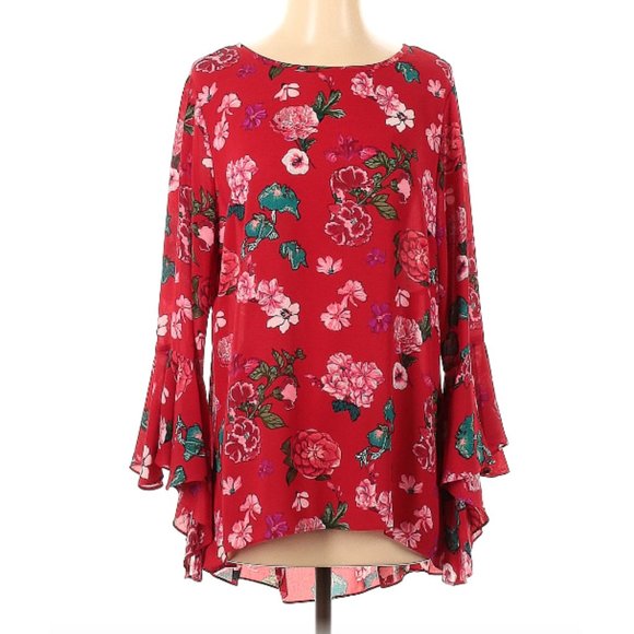 Vince camuto | Red floral boho blouse - Picture 1 of 12